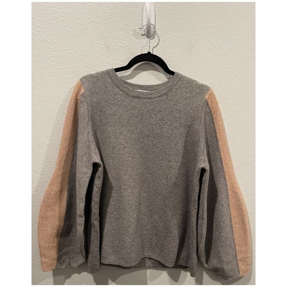 Anthropologie Sweaters - THML Round Neck Grey Tan Ballon Sleeves Sweatshirt